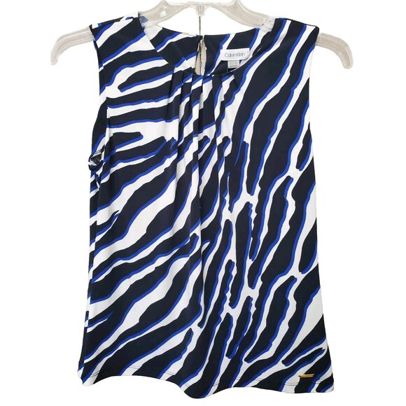 Calvin Klein Animal Printed Gathered Neck Sleeveless Blouse SZ Petite Large NWOT - Picture 1 of 8